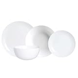 Luminarc Vajilla de vidrio opal Diwali 19 piezas para 6 personas | Blanco, diseño redondo, acabado brillo, fabricada en Francia, apta para microondas y frigorífico