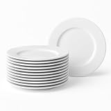 Juego de 12 platos llanos redondos de porcelana blanca de 27 cm | Sirve tus platos con elegancia. Diseño clásico y resistente, totalmente aptos para usar en lavavajillas y microondas.