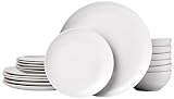 Amazon Basics Vajilla, 6 servicios, Paquete de 18, Porcelana blanca lisa
