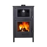 EIDER BIOMASA Estufa de Leña con Horno QUARTZ – Chimenea Interior con Doble Combustión – 9,7 kW (máx. 12,44 kW) – Rendimiento 78% – Hasta 240 m³ – Hierro – Clase A