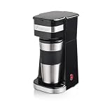 Bestron Cafetera, Cafetera goteo con taza aislada, para café de filtro molido, 2 tazas grandes, 750 vatios, acero inoxidable, 0,42 litros, color: negro