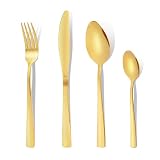 OTTO KONING Leipzig, Cubiertos Dorados Acero Inoxidable, Set 32 Piezas | Para 8 personas, chapado en titanio dorado, pulido espejo, ergonómico, apto lavavajillas, uso diario y ocasiones especiales