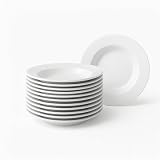 Juego de 12 platos hondos redondos de porcelana blanca de 21 cm | Aptos para lavavajillas y microondas. Sirve tus sopas y cremas con elegancia gracias a su diseño clásico y resistente.