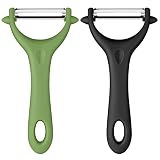 AUAUY 2pz Pelador Universal, Pelador de Tomate Pepino y Kiwi, Negro+Verde | Pelador Verduras Acero Inoxidable, Pelador Giratorio, Mango Ergonómico Antideslizante , para Frutas, Zanahoria, Berenjena