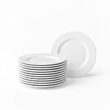 Juego de 12 platos de postre redondos de porcelana blanca de 19 cm | Diseño clásico ideal para tus postres. Muy prácticos para el día a día al ser aptos para el microondas y lavavajillas.