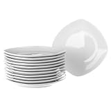 Juego de 12 platos llanos cuadrados de porcelana blanca de 25 cm | Diseño moderno apto para microondas y lavavajillas. Ideales para presentar tus recetas favoritas con un toque elegante.