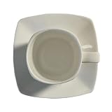 Hemobllo Taza de Café Platillo, Juego de Taza y Platillo de Cerámica, 180ml, Blanco, Forma Cuadrada, Superficie Lisa, Borde Liso, Estilo Vintage, para Restaurante y Cafetería