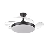 ABRILA-Ventilador DC Tridente 59W Negro| 4 Aspas Desplegables | Luz LED Regulable | Control Remoto + Temporizador