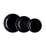 Luminarc Vajilla de vidrio Zelie 18 piezas para 6 personas | Negro, diseño redondo, acabado brillo, apilable, fabricada en Francia, apta para microondas