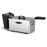 Orbegozo FDR 25 Freidora Compacta de Acero Inoxidable Capacidad 2.5 L Potencia 2000W Cubeta Extraíble Apta Lavavajillas Termostato Regulable 200°C Sistema de Seguridad