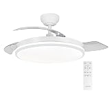 Ventilador de techo con luz con mando 3 aspas, Motor DC 30W+Luz LED,temporizador, 6 velocidades, aspas retráctiles, 3 temperaturas de luz, función verano-invierno Silencioso (Blanco puro, 50CM)