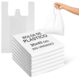 Bolsas de Plastico, Bolsa Tipo Camiseta, Bolsas economicas, Apto para objetos pequeños de poco peso, Fabricada en España, grosor de 12,5 micras (Galga 50), Blanco, 30x40 cm Desplegada, 200 unidades