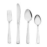 Juego de Cubiertos de Acero Inoxidable de 16 piezas -Otto Koning Hannover- pulido brillante. Cubertería para 4 personas. Set con Cuchara Cuchillo y Tenedor, Diseño Sencillo. Apto para lavavajillas