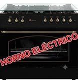 SOLTHERMIC F9L50E5R COCINA GAS CON HORNO ELECTRICO NEGRA RUSTICA CON MANDOS DORADOS/ANCHO 90 CMS / 5 FUEGOS/HORNO PANORAMICO 115 L. / GAS BUTANO Y GAS CIUDAD/ENTREGA A DOMICILIO
