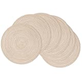 SHACOS Juego de 6 Manteles Individuales Redondos, 38cm Salvamanteles Individuales Trenzados, Mantel Individual Redondo Resistente al Calor Lavable para la Mesa de Comedor, Beige