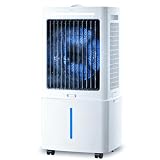 Enfriador de Aire Sin Tubo Depósito Extraíble 25L, 3 en 1 Climatizador Evaporativo Silencioso, 24 Velocidades, Temporizador 12H, Mando, 6 Bloques de Hielo para Casa