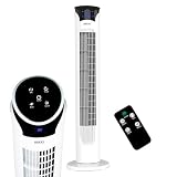 SOGO Ventilador Torre Silencioso con Mando a Distancia y Temporizador 12H - Ventilador de Pie Oscilante con Pantalla LED y 3 Velocidades Ajustables - Ventilador Torre Potente para Hogar y Oficina