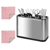 Trendecor Escurridor Cubiertos, Escurre Cubiertos 4 Compartimentos Portacubiertos de Cocina Cubertería de Encimera Acero Inoxidable para Organizador de Fregadero de Cocina Encimera Mesa de Casa