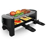 Cecotec Raclette con Grill Eléctrico para 2 Personas Raclette Cheese&Grill 3200 Pocket AllStone. 320W, Acabados Acero Inox, Placa de Asar Antiadherente de Piedra, Incluye 2 Sartenes y 1 Espátula