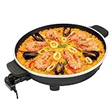 JATA JEPE1601 - Paellera Eléctrica 43 cm con Tapa de Cristal, Sartén Eléctrica Antiadherente 2000W, Termostato Regulable, Tapa de Cristal con Válvula de Vapor, Ideal para Paellas, Arroces, Fideuá, ...