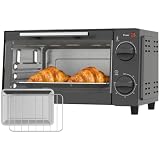 HOMCOM Horno Eléctrico de Sobremesa 9L 750W Temperatura Ajustable Gris | Horno Sobremesa, hasta 230°C, Temporizador 60min, Bandeja para Hornear, Parrilla