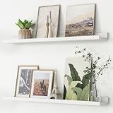 FLYJOE Baldas Flotantes, 90 cm Estante de Pared Tipo Repisa para Fotos en Madera Compuesta, U-fórmicos Estante para Libros Infantiles, Salón, Cocina y Dormitorio, Blanco, Set de 2