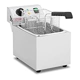 Royal Catering Freidora Electrica Profesional Para Hostelería RCEF 08EB (8 Litros, Potencia 3.200 Watt, Temperatura: 50 – 200 °C, Zona Fría, Tapa Incluida), Acero inoxidable Metálico