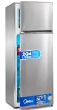 Midea Frigorífico 2 puertas 140 cm alto x 55 cm ancho, Inox, Capacidad 204 L, Nevera Pequeña con Congelador Low Frost de Bajo Consumo, Puerta Reversible, Luz LED, Silencioso 40dB, Cajón de Frutas