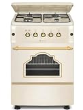 SOLTHERMIC Cocina de Gas 50 CM Ancho F5S40G2 Color Crema con Mandos Dorados - 4 Fuegos con Encendido Automático - Compatible con Butano y Gas Ciudad - Alta Gama