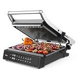 Olvy Grill Eléctrico de Contacto Plancha Grill Automática | 1 Set | 5 Programas 2000W | Asados y Bocadillos | Placas Desmontables | Parrilla Eléctrica Antiadherente