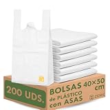 Zenic | Bolsas de Plástico Resistentes con Asas | Paquete 200 Unidades 40x50 Cm | Camiseta Translúcidas Transparentes Alimentación | Frutería Carnicería Pescadería Congelar Conservar Comercio Hogar