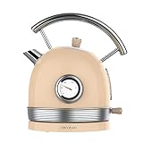 Cecotec Hervidor de Agua Eléctrico ThermoSense 420 Light Beige. 1,8 Litros de capacidad, 2200 W, Medidor de Temperatura, Base 360º, Acero Inoxidable, Estilo Vintage, Beige