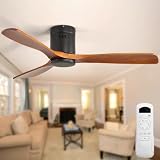 Sofucor Ventilador de Techo, Sin luz, Madera Oscura | 132cm, Mando a Distancia, 6 Velocidades, Temporizador, Motor DC, Silencioso Ventilador Techo para Dormitorio Salon