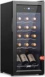 WIE Vinoteca, 18 Botellas Nevera Vinos, 53L Vinoteca Pequeña, Protección UV, Control Táctil, Iluminación LED, 5-18°C, para Vino Tinto, Vino Blanco, Cerveza, Bar Interior/Cocina/Hotel