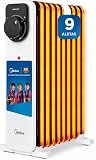 Midea Radiador eléctrico bajo consumo 2000W, 9 elementos, 3 potencias | Calefactor bajo consumo, Radiador de aceite silencioso, Termostato regulable, Protección sobrecalentamiento, Fácil de mover