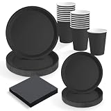 MAXI PRODUCTS - Set Vajilla Desechable Fiesta 20 Personas Negro - 114 piezas - Vasos Cartón 270 cc + Platos Cartón Ø17 y Ø20,5 cm + Servilletas Papel 25x25 cm - Menaje para Cumpleaños y Eventos