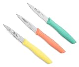Arcos Juego de Cuchillos Mondadores de 3 Piezas | Cuchillos de cocina peladores de acero inoxidable para frutas y verduras con mango de polipropileno. Serie Nova. Multicolor.