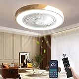 Wildcat Ventilador de techo de madera con luz LED de iluminación, lámpara silenciosa invisible regulable con control remoto, con temporizador