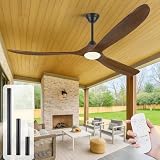 Ventilador de techo de madera de 152cm con luz, ventilador de techo de granja con motor CC reversible silencioso, ventilador de techo rústico de para exteriores para patios, pabellón, porche, cenador