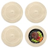 Juego de 4 Manteles Individuales Redondos Trenzados, 30 x 30 cm, Biege | Manteles Individuales Redondos de Algodón, Resistentes al Calor, Antideslizante, para Mesa de Comedor, Bar, Sala de Estar