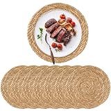 Juego de 8 manteles individuales redondos trenzados de jacinto de agua, 30 cm, hechos a mano, hechos a mano, de algas marinas, para mesas de comedor, posavasos