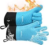 Guantes para Horno, Loveuing Guantes de Barbacoa de Doble Capa de Silicona y Algodón, Guantes de Cocina Resistentes al Calor, Guantes Flexibles para Parrilla y Hornear, 1 Par